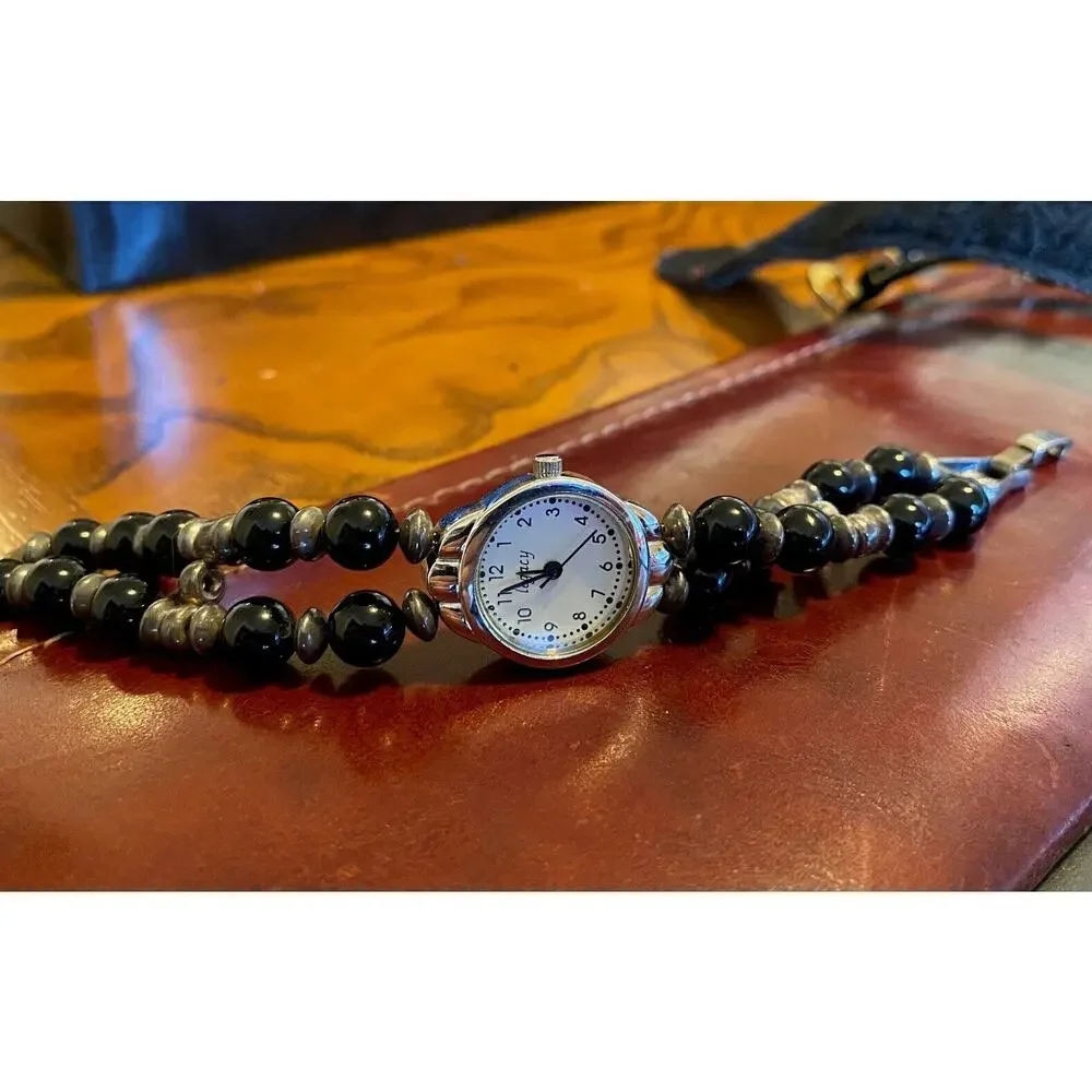 Women's Silver Tone Legacy Watch, Double Stranded Beaded Band